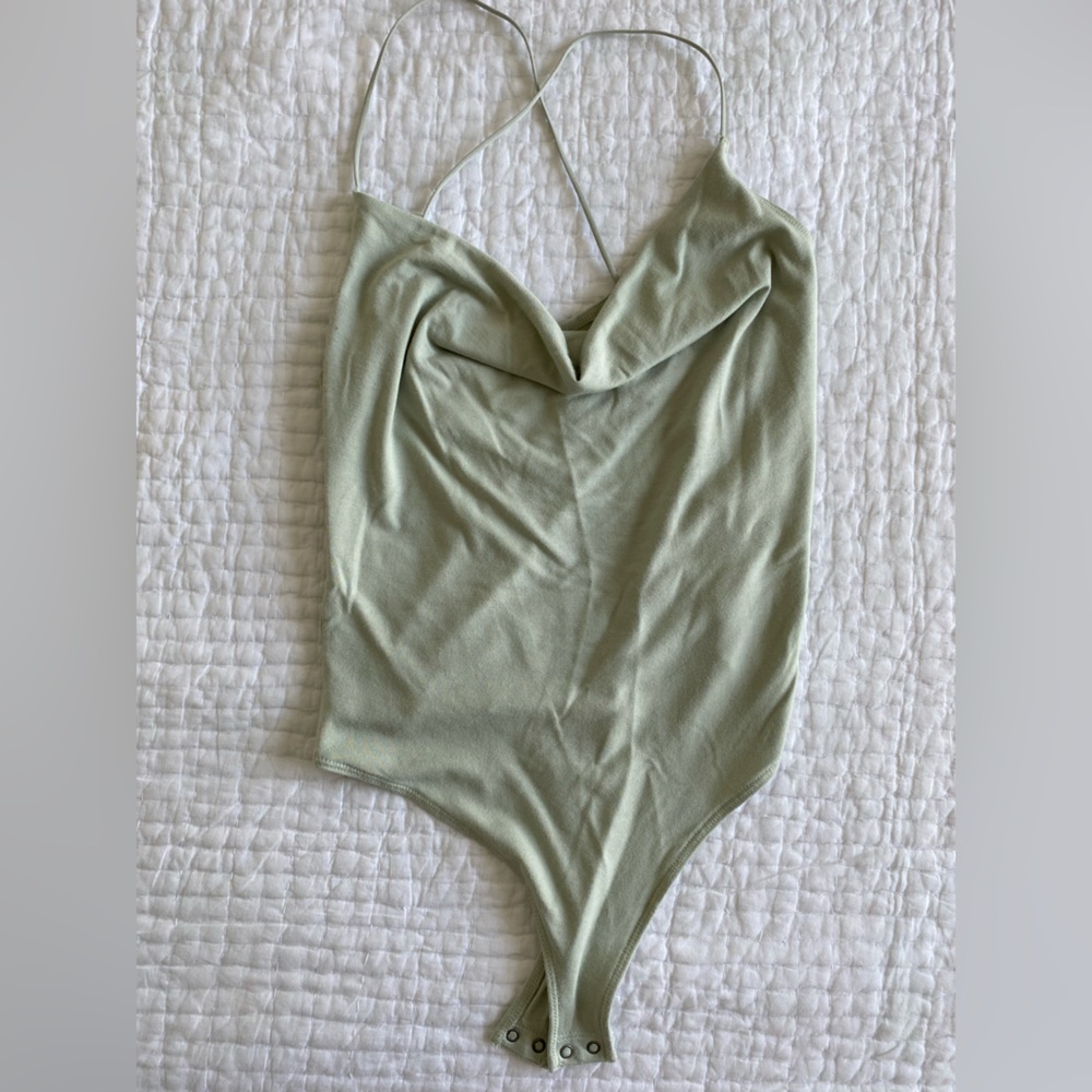 Cowl neck green bodysuit